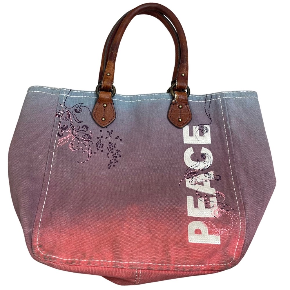 Juicy‎ Couture Vintage Ombre Canvas Peace Tote Ba Embroidery Y2K shoulder puse